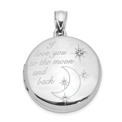 Sterling Silver Rh-pltd 20mm Diamond LOVE TO THE MOON Round Locket