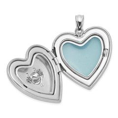 Sterling Silver Rhodium-plated Satin Diamond & Vibrant CZ Heart Locket