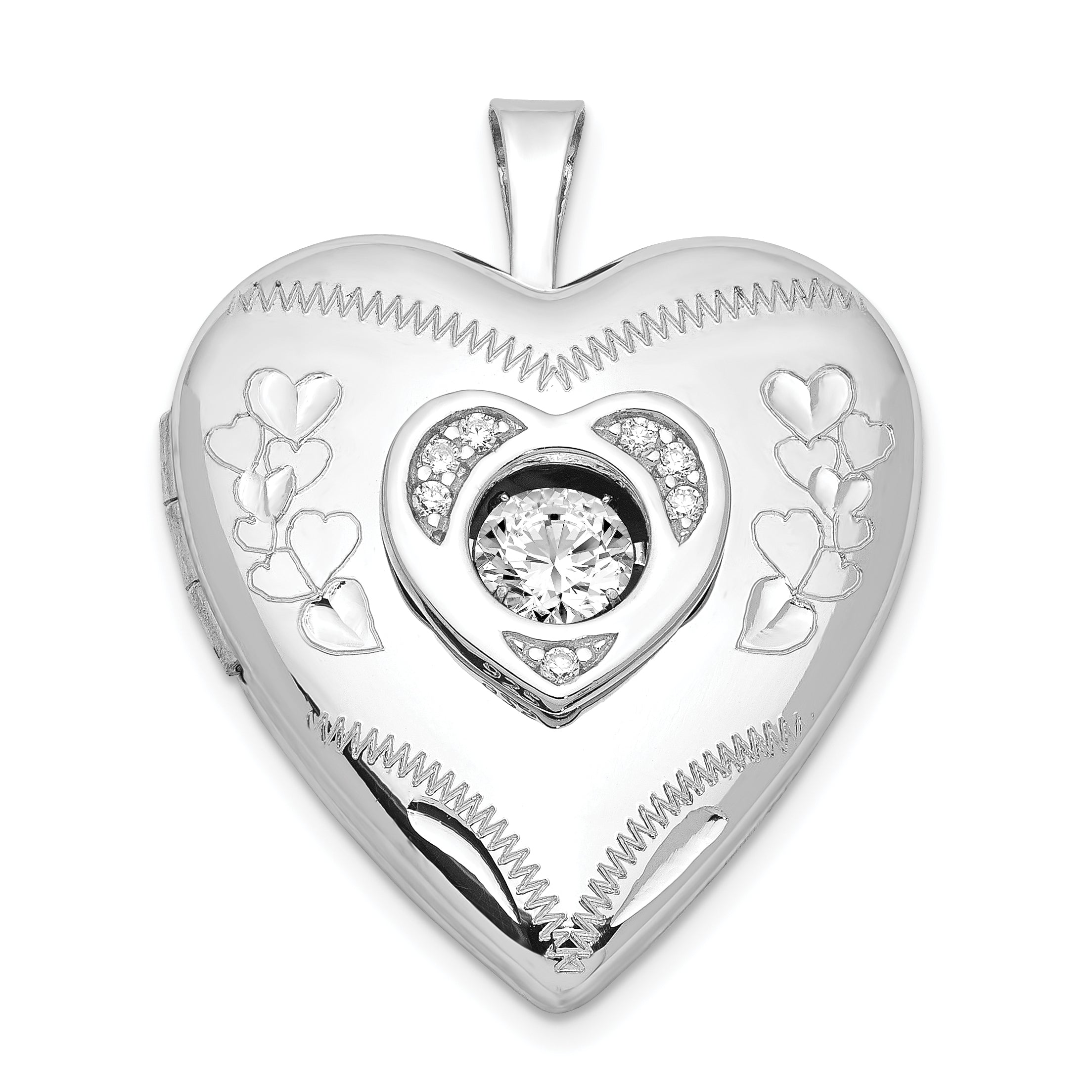 Sterling Silver Rhodium-plated Diamond & Vibrant CZ Heart Locket Main image