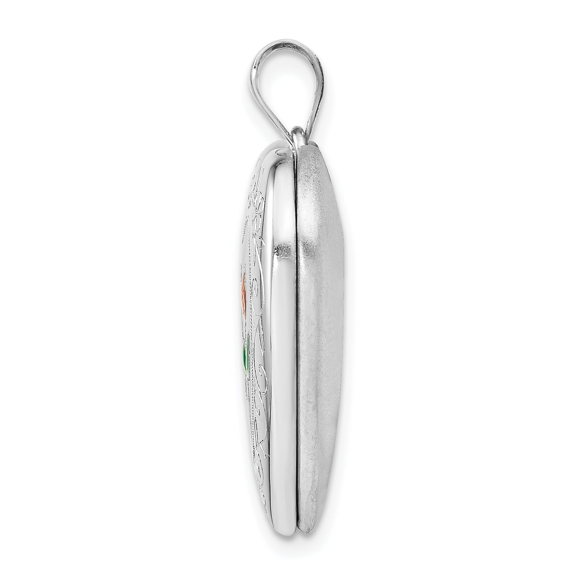 Sterling Silver Rhodium-plated Enameled Rose Ash Holder Heart Locket Secondary image