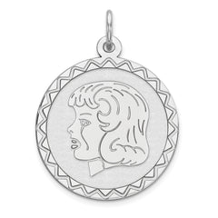 Sterling Silver Rhodium-plated Engraveable Girl Disc Charm