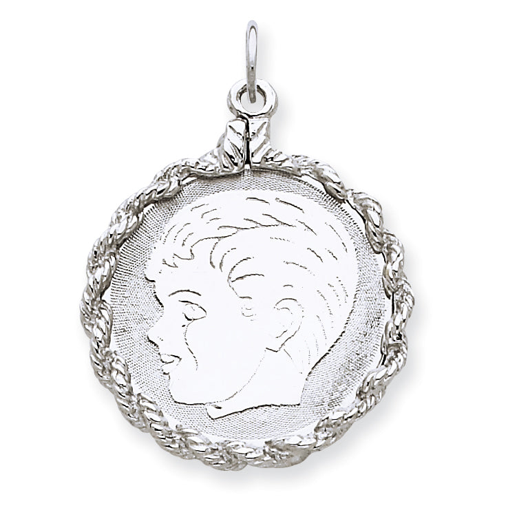 Sterling Silver Engraveable Boy Polished Front/Satin Back Disc Charm
