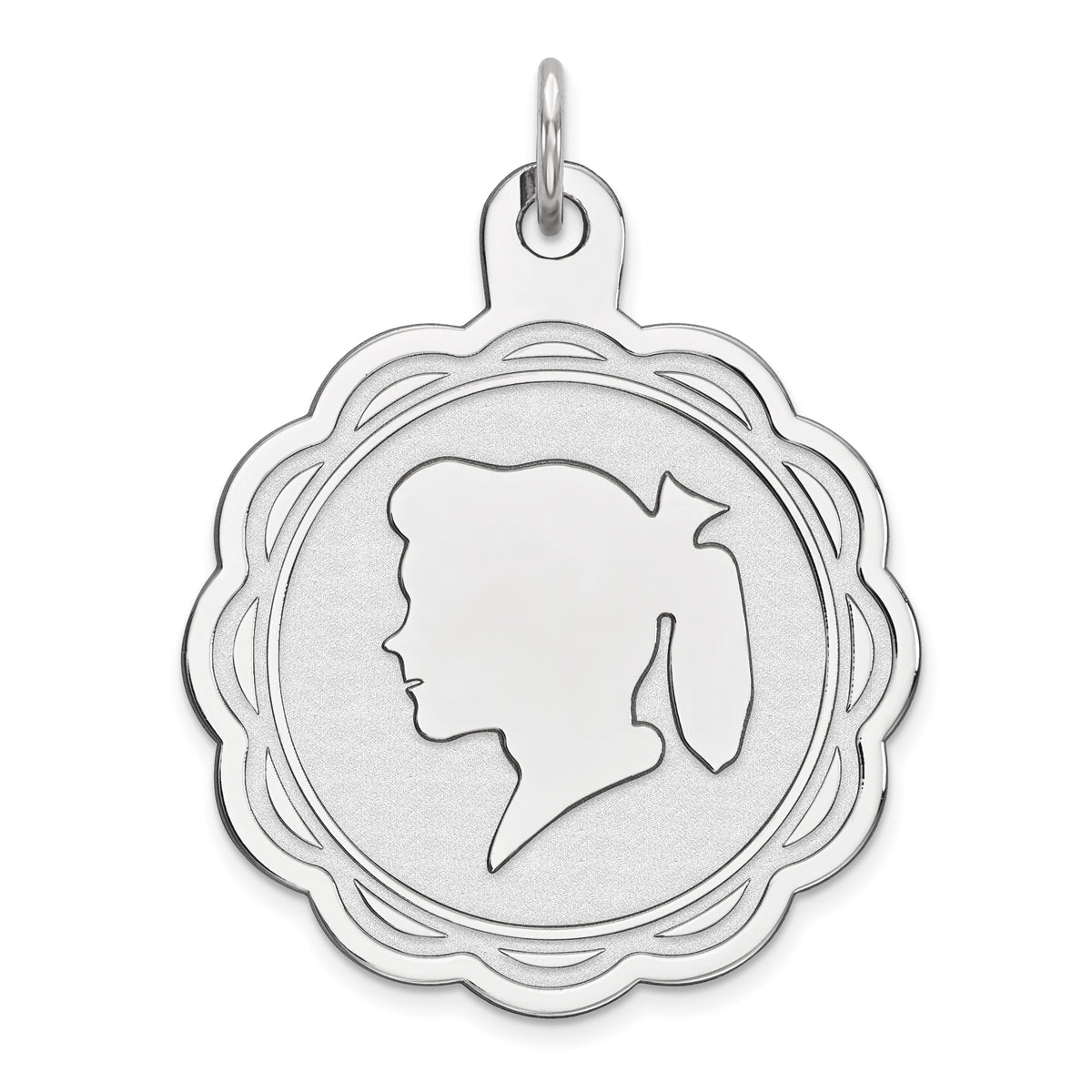 Sterling Silver Rhodium-plated Engraveable Girl Disc Charm