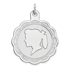 Sterling Silver Rhodium-plated Engraveable Girl Disc Charm