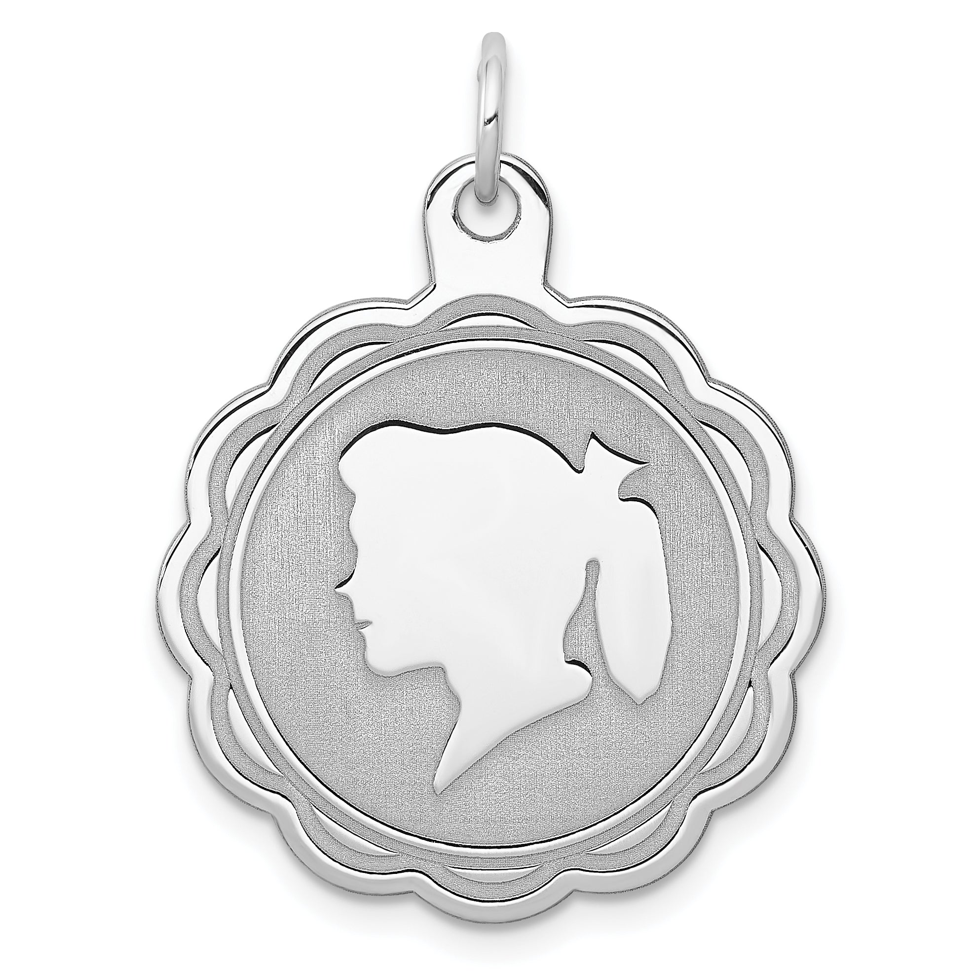 Sterling Silver Rhodium-plated Engraveable Girl Disc Charm Main image