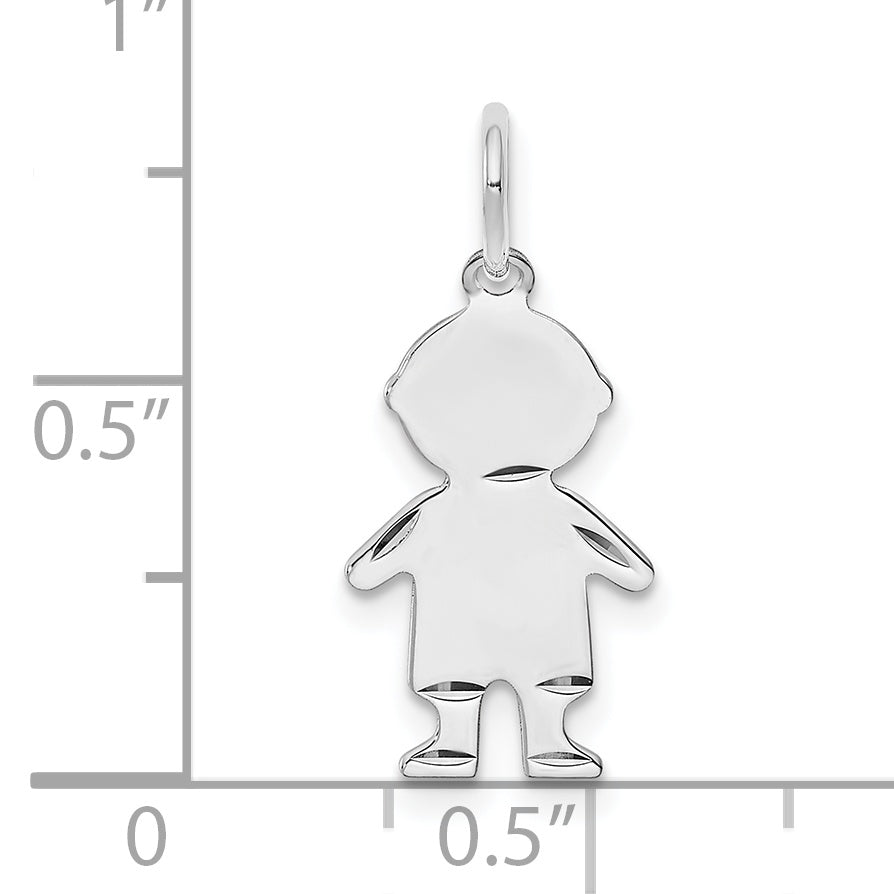 SS Rh-plt D/C Engraveable Boy Polished Front/Satin Back Disc Charm