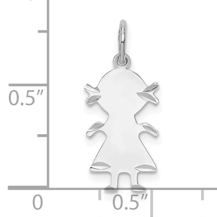 SS Rh-plt D/C Engraveable Girl Polished Front/Satin Back Disc Charm