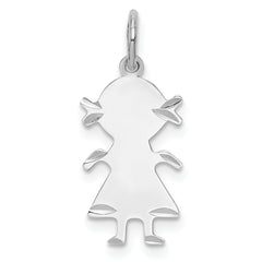 SS Rh-plt D/C Engraveable Girl Polished Front/Satin Back Disc Charm