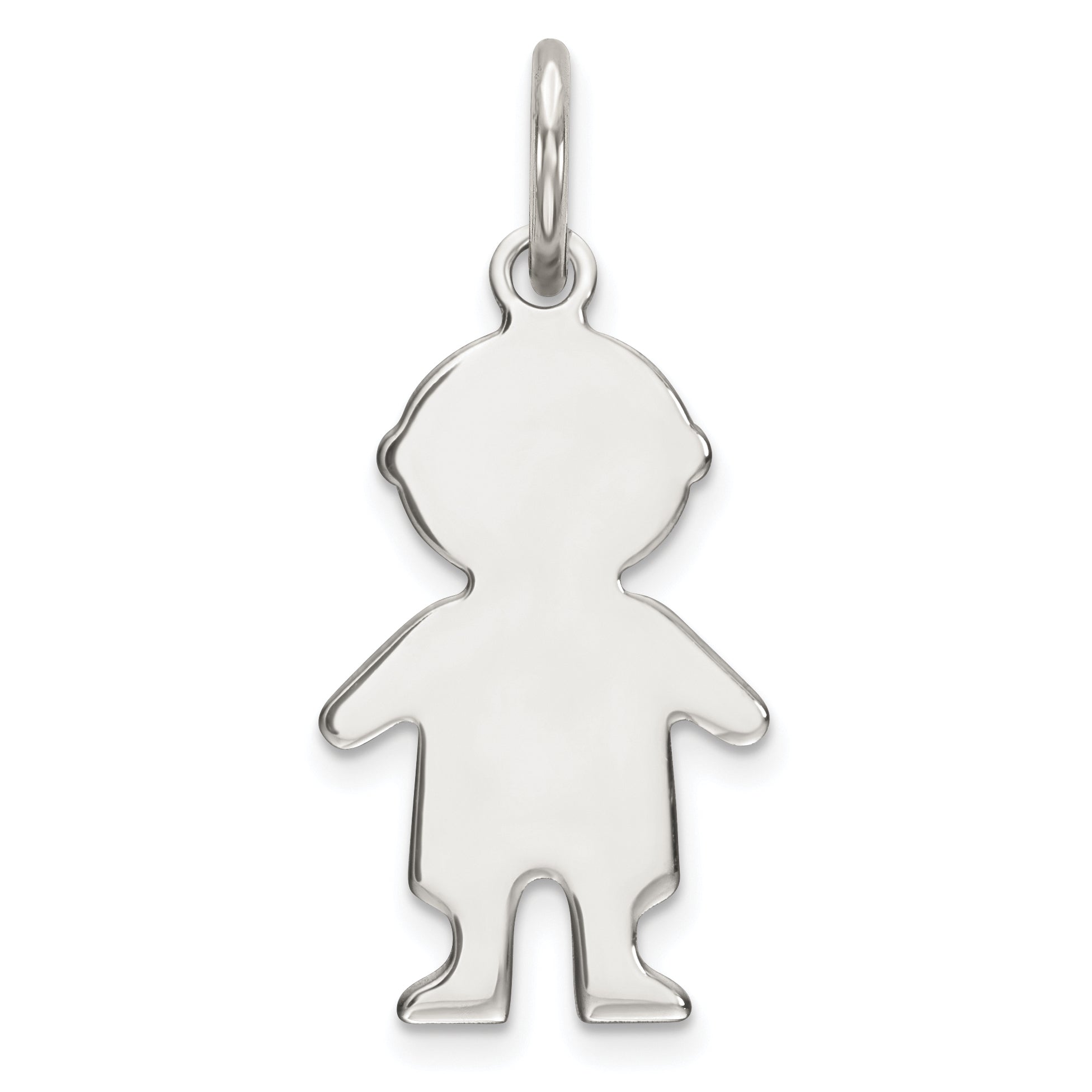 Sterling Silver Rhod-plated Eng. Boy Polished Front/Satin Back Disc Charm
