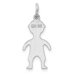 Sterling Silver Rhod-plated Eng. Boy Polished Front/Satin Back Disc Charm