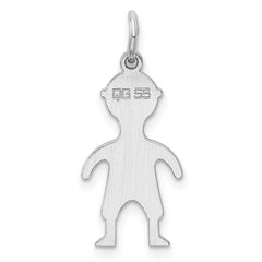 Sterling Silver Rhod-plated Eng. Boy Polished Front/Satin Back Disc Charm