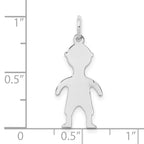 Sterling Silver Rhod-plated Eng. Boy Polished Front/Satin Back Disc Charm