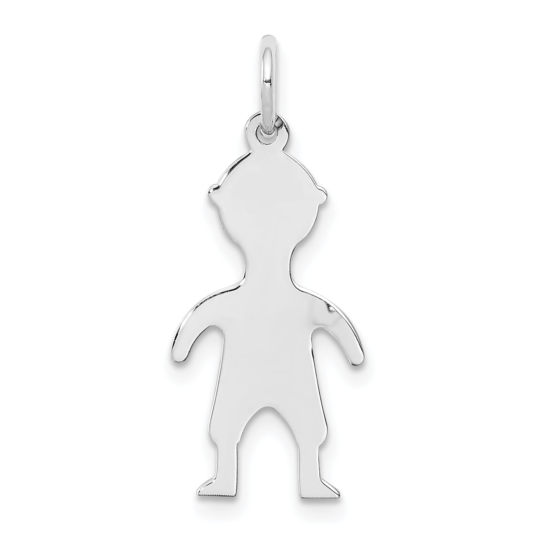 Sterling Silver Rhod-plated Eng. Boy Polished Front/Satin Back Disc Charm Main image