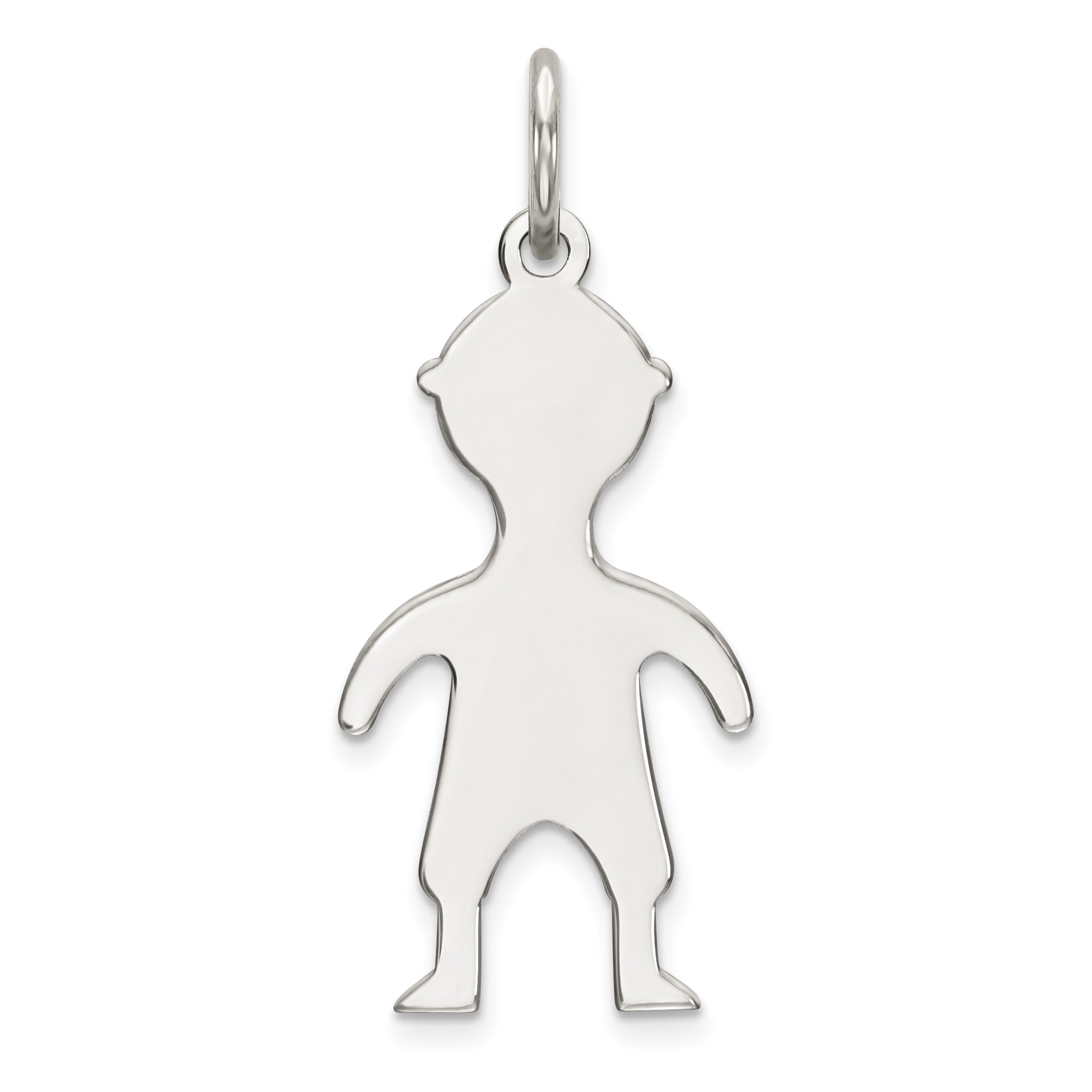 Sterling Silver Rhod-plated Eng. Boy Polished Front/Satin Back Disc Charm