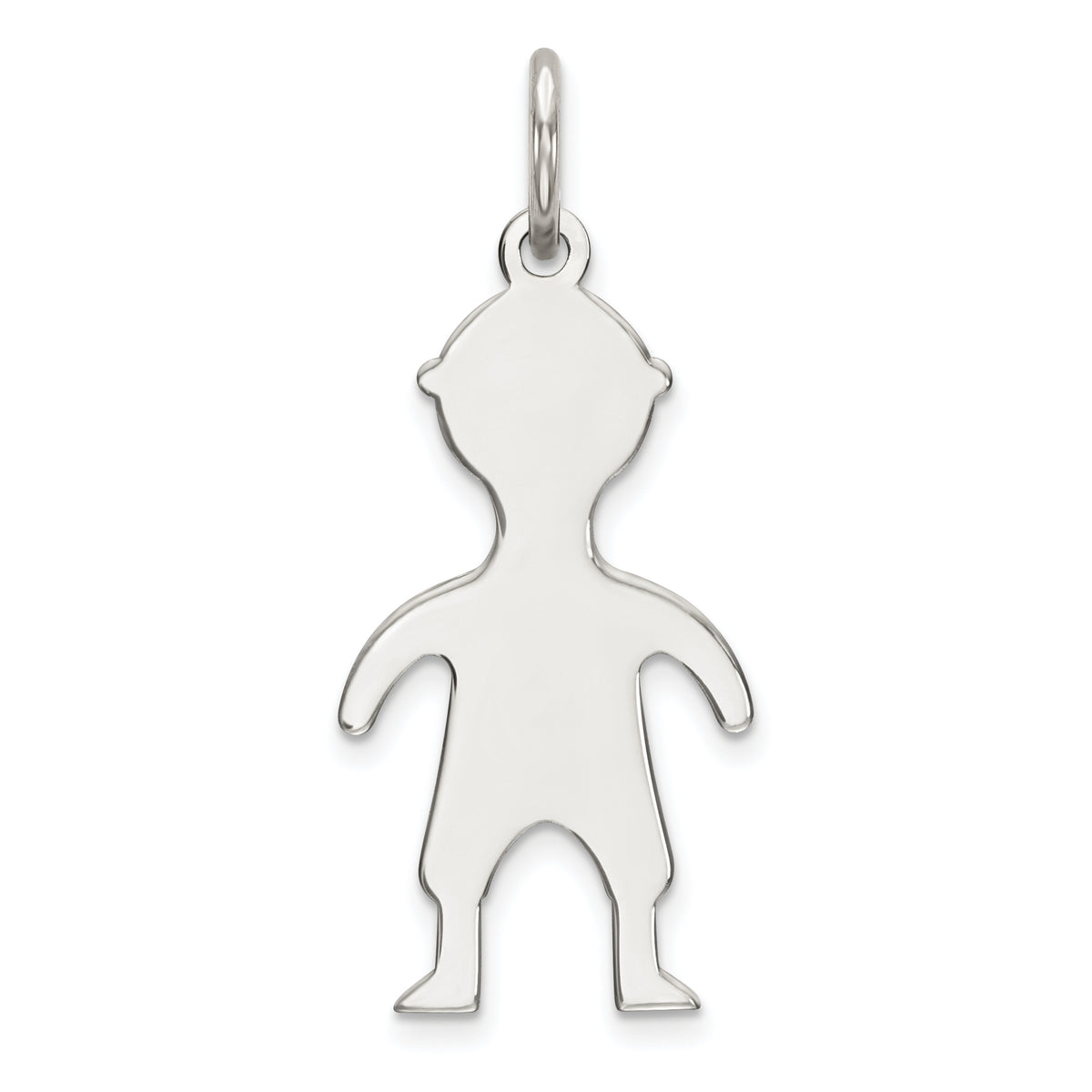 Sterling Silver Rhod-plated Eng. Boy Polished Front/Satin Back Disc Charm