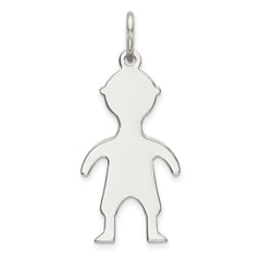 Sterling Silver Rhod-plated Eng. Boy Polished Front/Satin Back Disc Charm