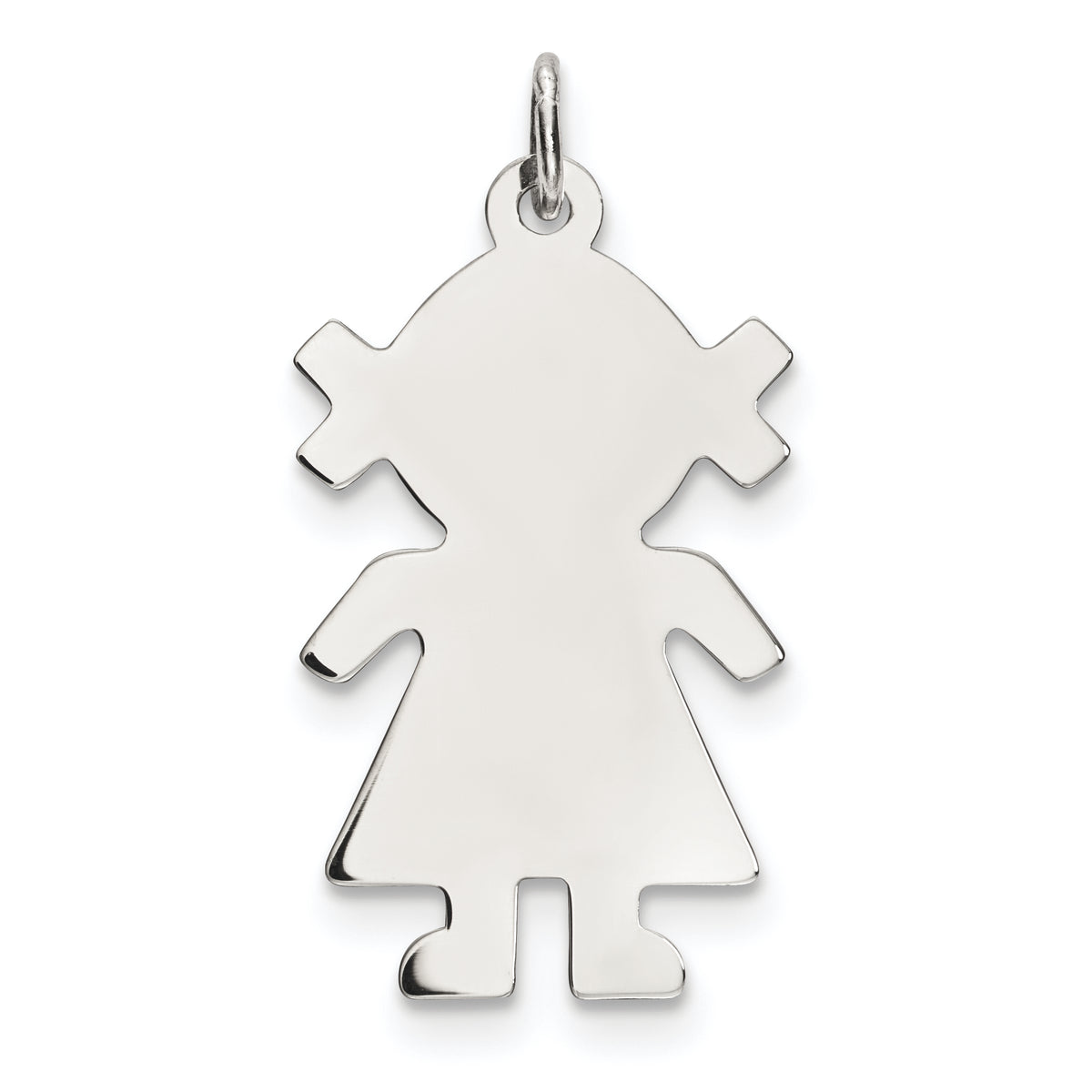 Sterling Silver Rhod-plated Eng. Girl Polished Front/Satin Back Disc Charm