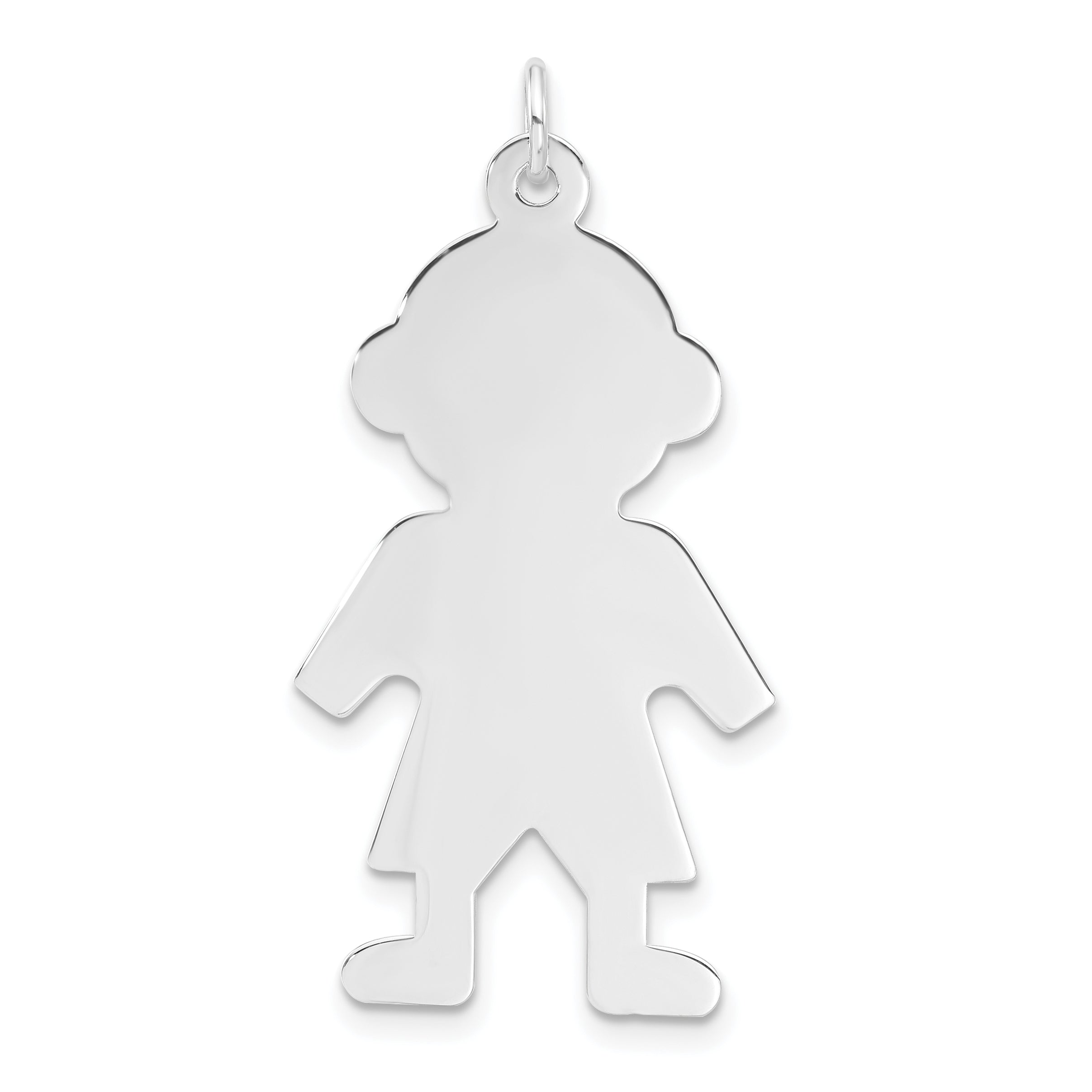 Sterling Silver Rhodium-plated Engraveable Boy Polished Front/Satin Back Disc Charm