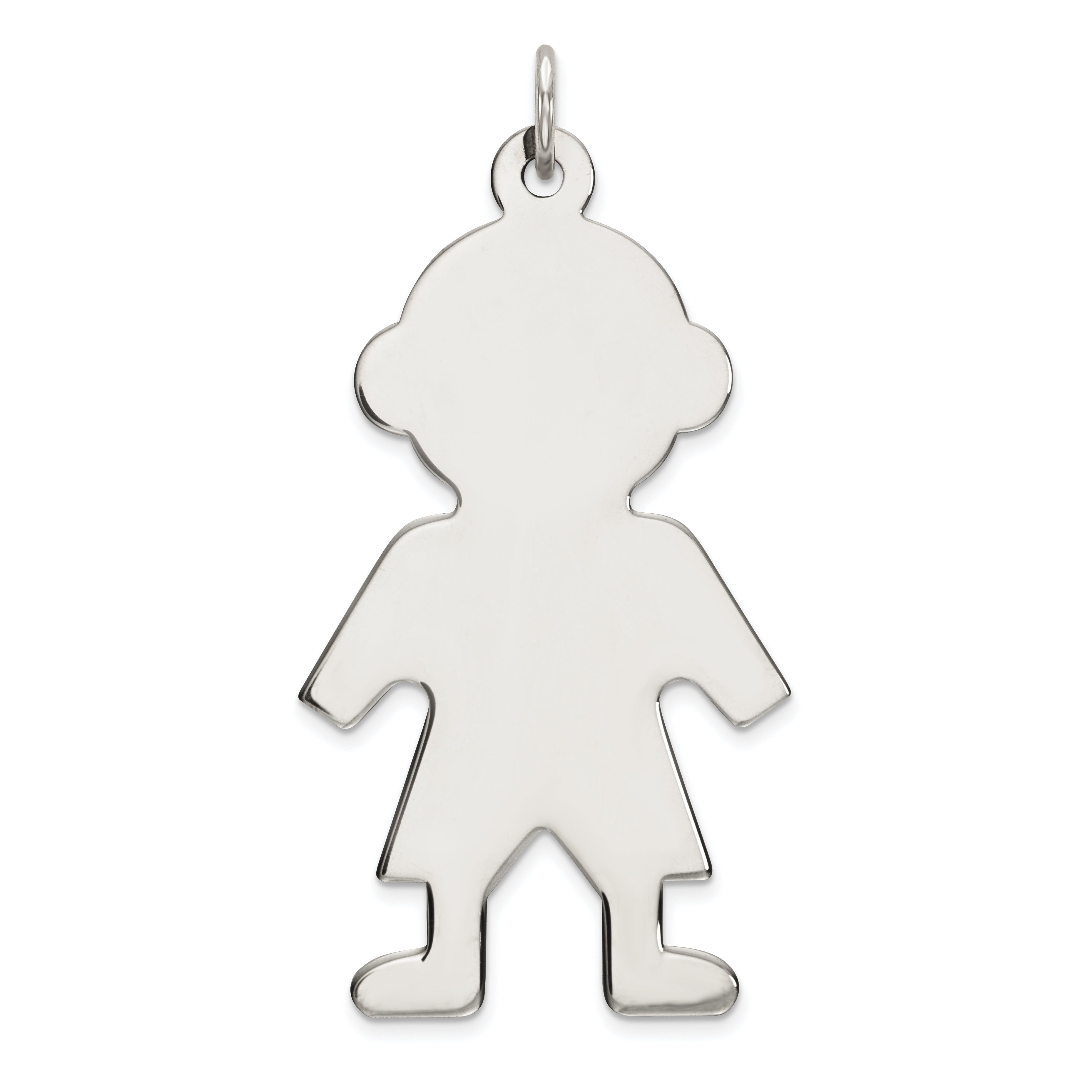 Sterl Silver Rh-plt Engraveable Boy Polished Front/Satin Back Disc Charm