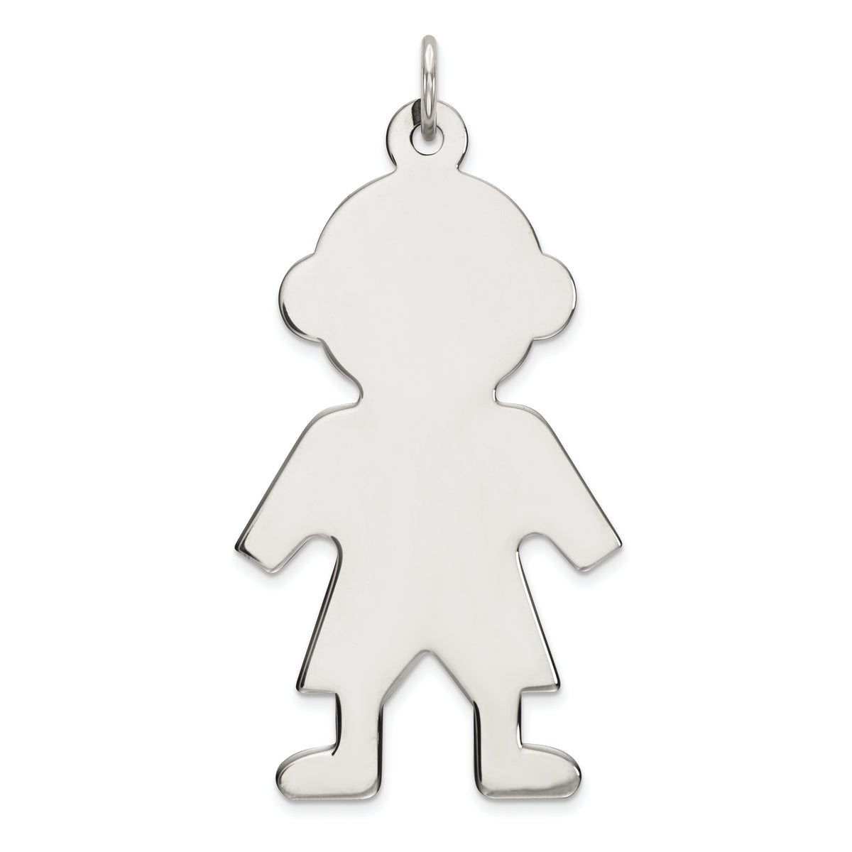 Sterl Silver Rh-plt Engraveable Boy Polished Front/Satin Back Disc Charm