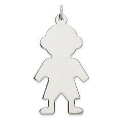 Sterl Silver Rh-plt Engraveable Boy Polished Front/Satin Back Disc Charm