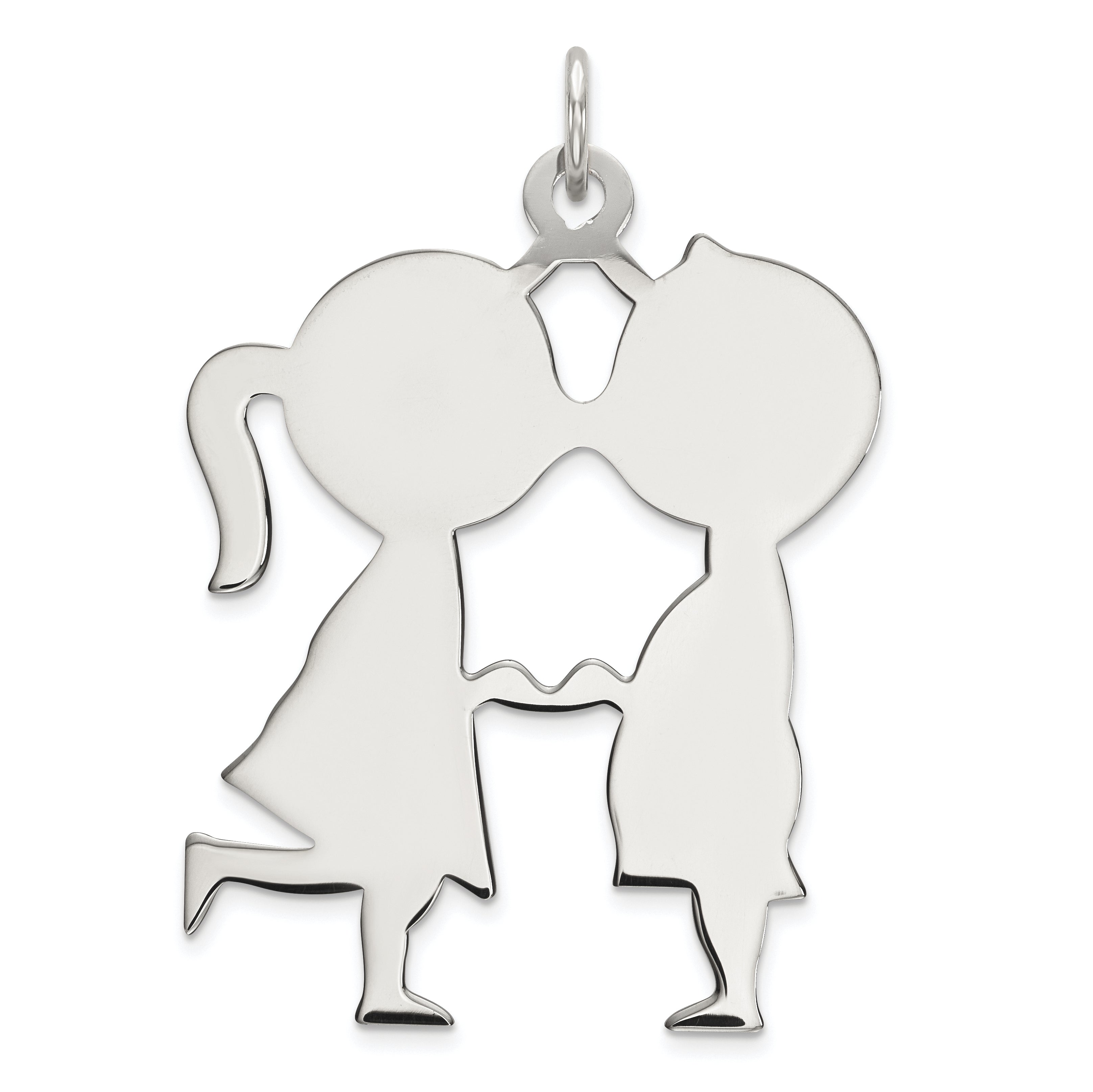 Sterling Silver Rhodium-plated Engraveable Boy/Girl Disc Charm