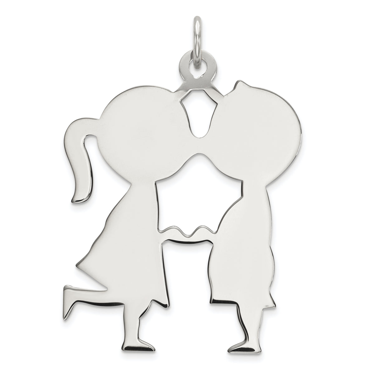 Sterling Silver Rhodium-plated Engraveable Boy/Girl Disc Charm