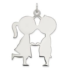 Sterling Silver Rhodium-plated Engraveable Boy/Girl Disc Charm