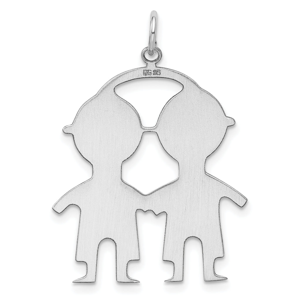SS Rh-plt Engraveable Boy/Boy Polished Front/Satin Back Disc Charm