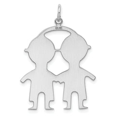 SS Rh-plt Engraveable Boy/Boy Polished Front/Satin Back Disc Charm