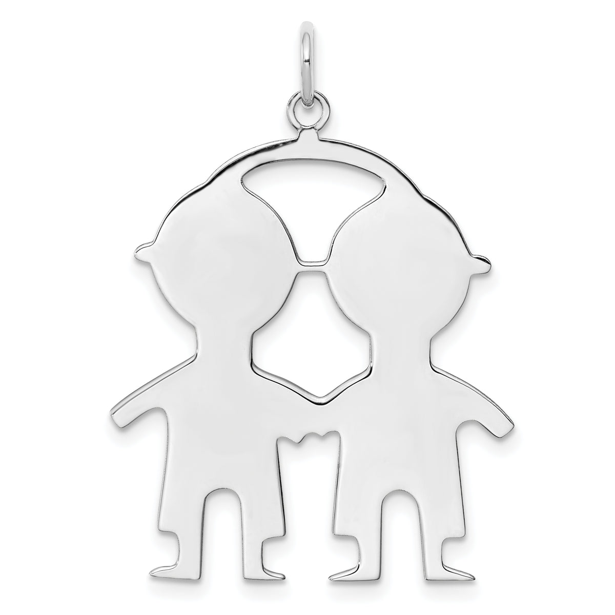 SS Rh-plt Engraveable Boy/Boy Polished Front/Satin Back Disc Charm