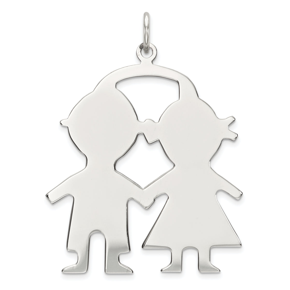 SS Rh-plt Engraveable Boy/Girl Polished Front/Satin Back Disc Charm