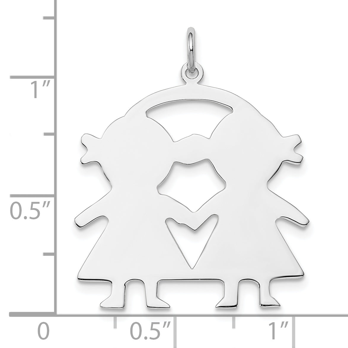 SS Rh-plt Engraveable Girl/Girl Polished Front/Satin Back Disc Charm