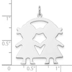 SS Rh-plt Engraveable Girl/Girl Polished Front/Satin Back Disc Charm