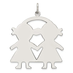 SS Rh-plt Engraveable Girl/Girl Polished Front/Satin Back Disc Charm