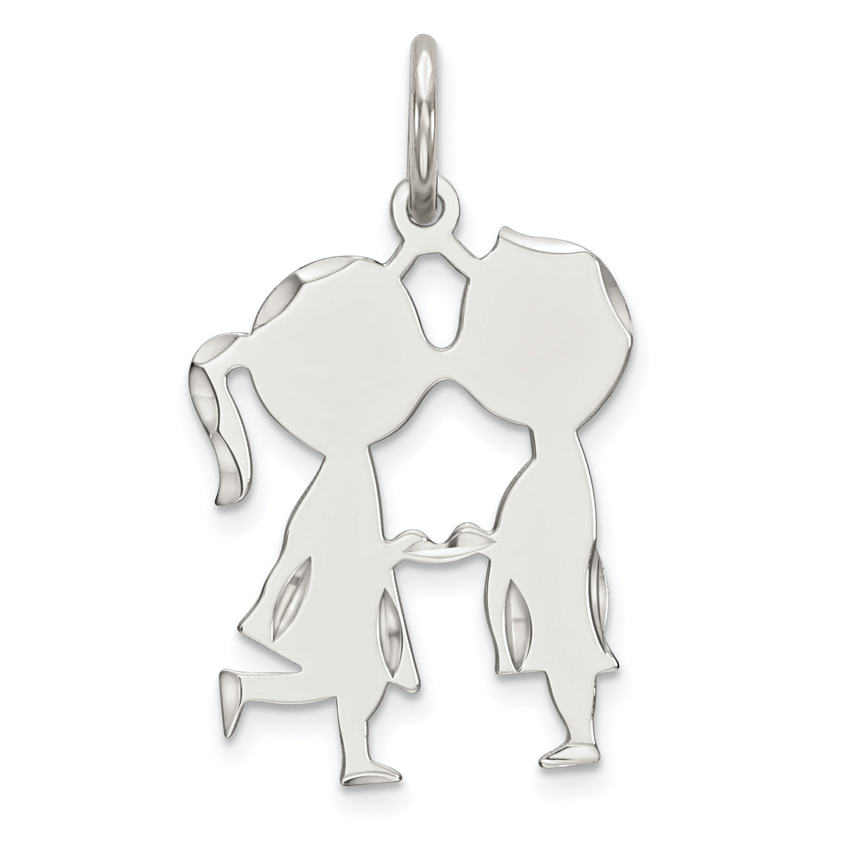 SS Rh-plt Engraveable Boy/Girl Polished Front/Satin Back Disc Charm