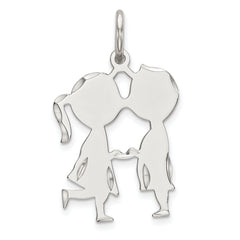 SS Rh-plt Engraveable Boy/Girl Polished Front/Satin Back Disc Charm
