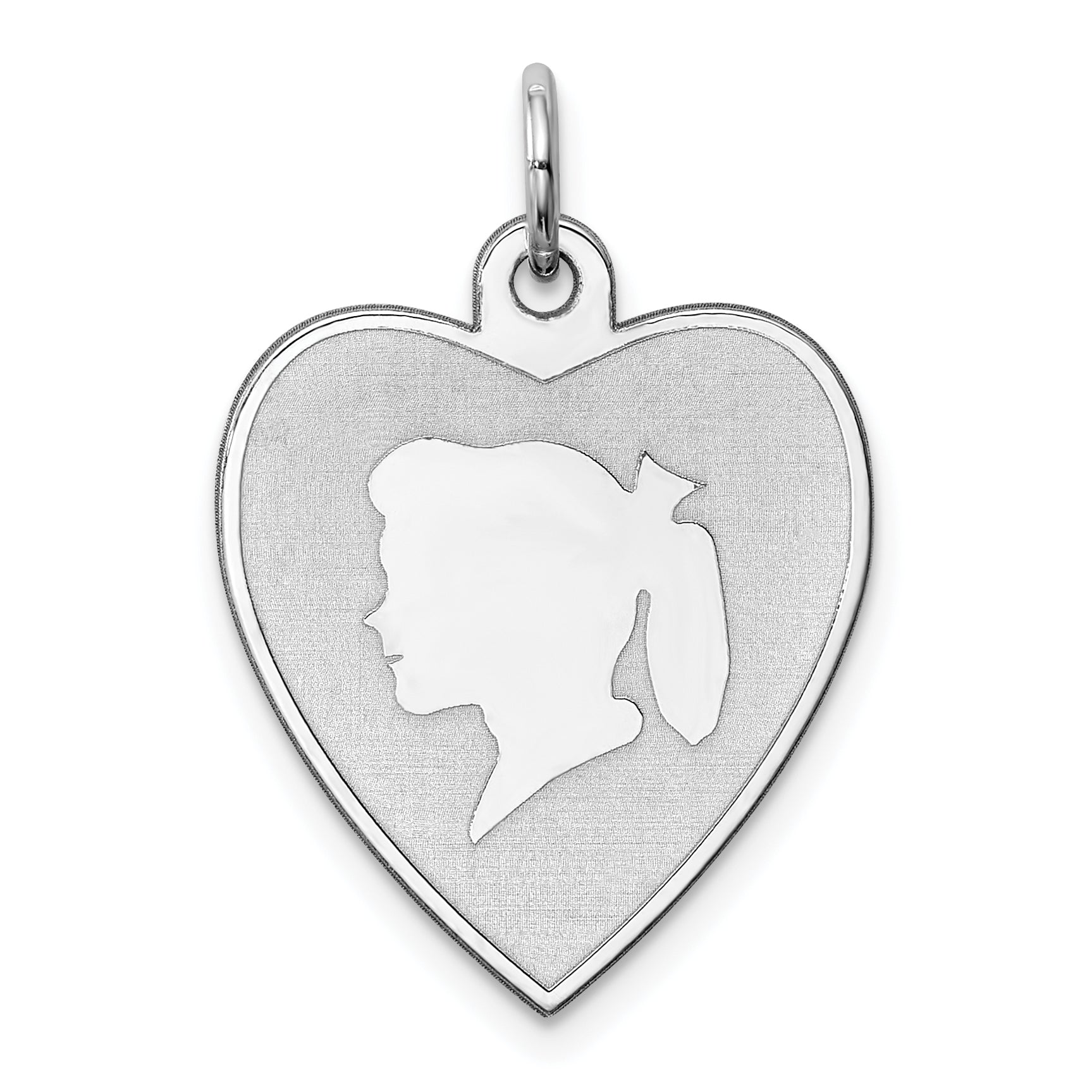 Sterling Silver Rhodium-plated Engraveable Girl Disc Charm Main image
