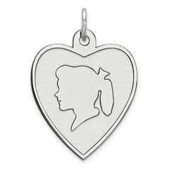 Sterling Silver Rhodium-plated Engraveable Girl Disc Charm