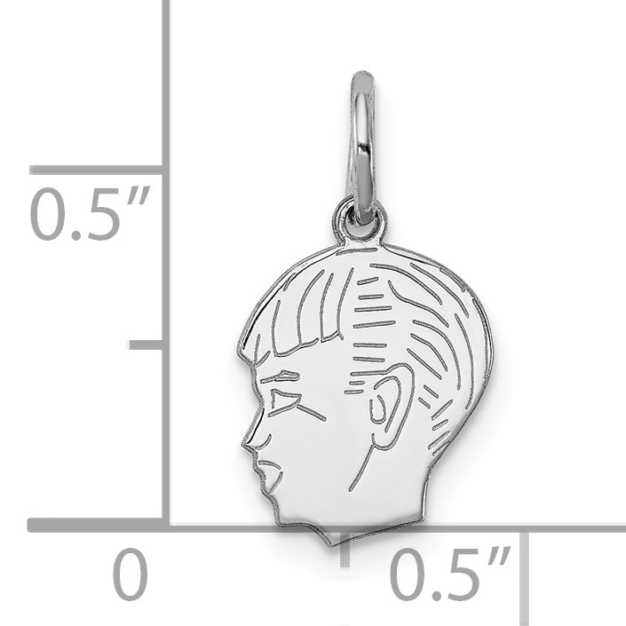 Sterl Silver Rh-plt Engraveable Boy Polished Front/Satin Back Disc Charm