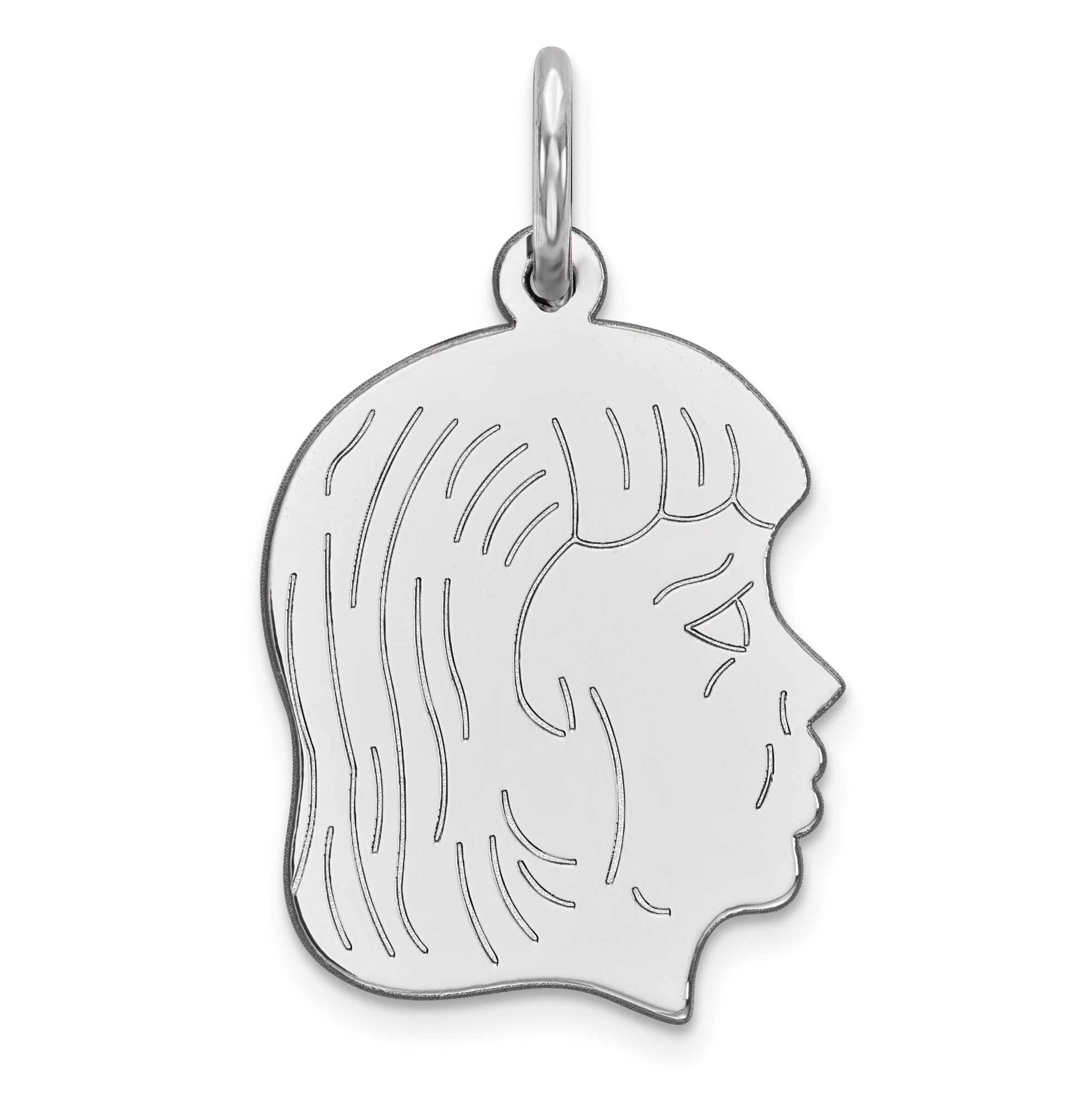 Sterl Silver Rh-plt Engraveable Girl Polished Front/Satin Back Disc Charm Main image