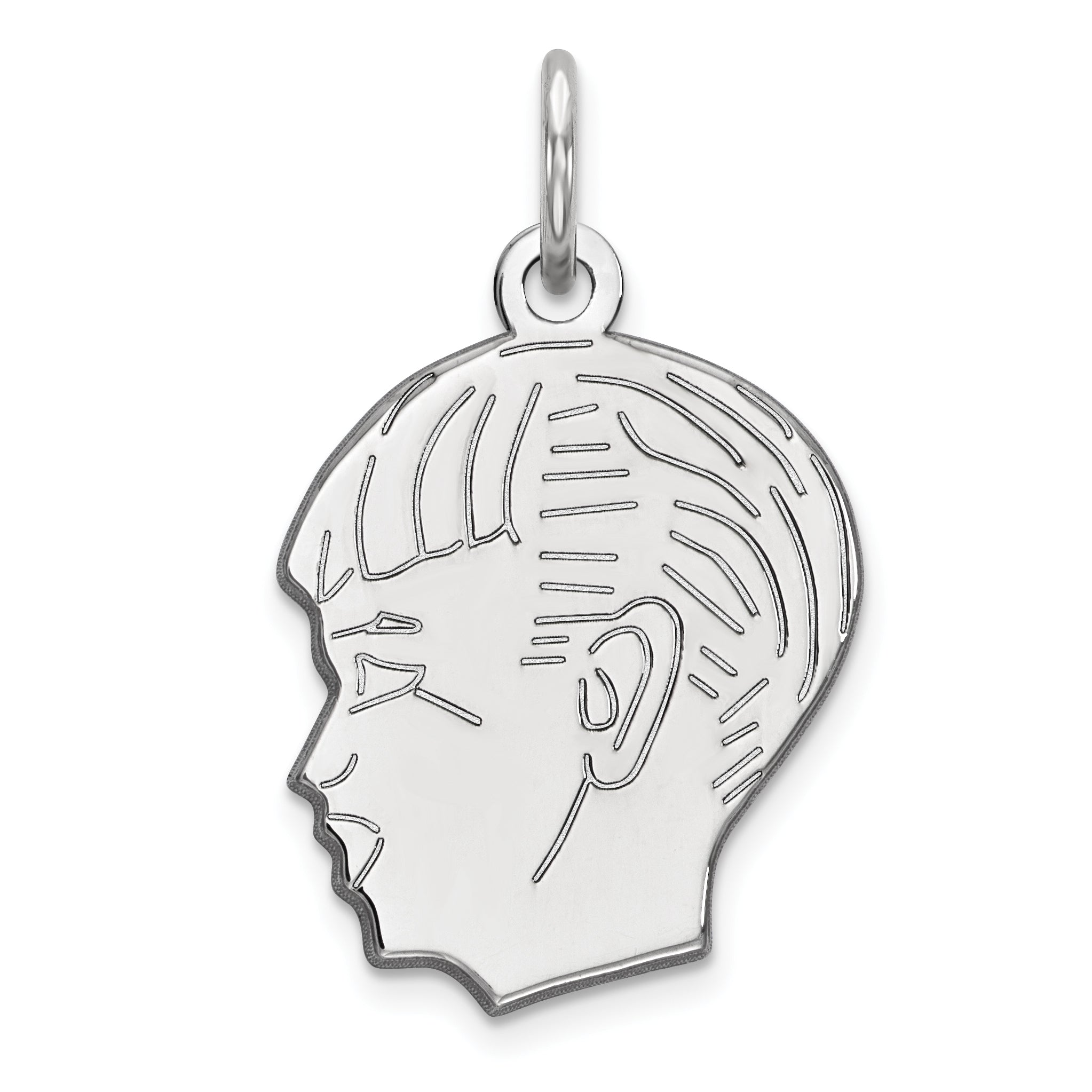 Sterl Silver Rh-plt Engraveable Boy Polished Front/Satin Back Disc Charm Main image