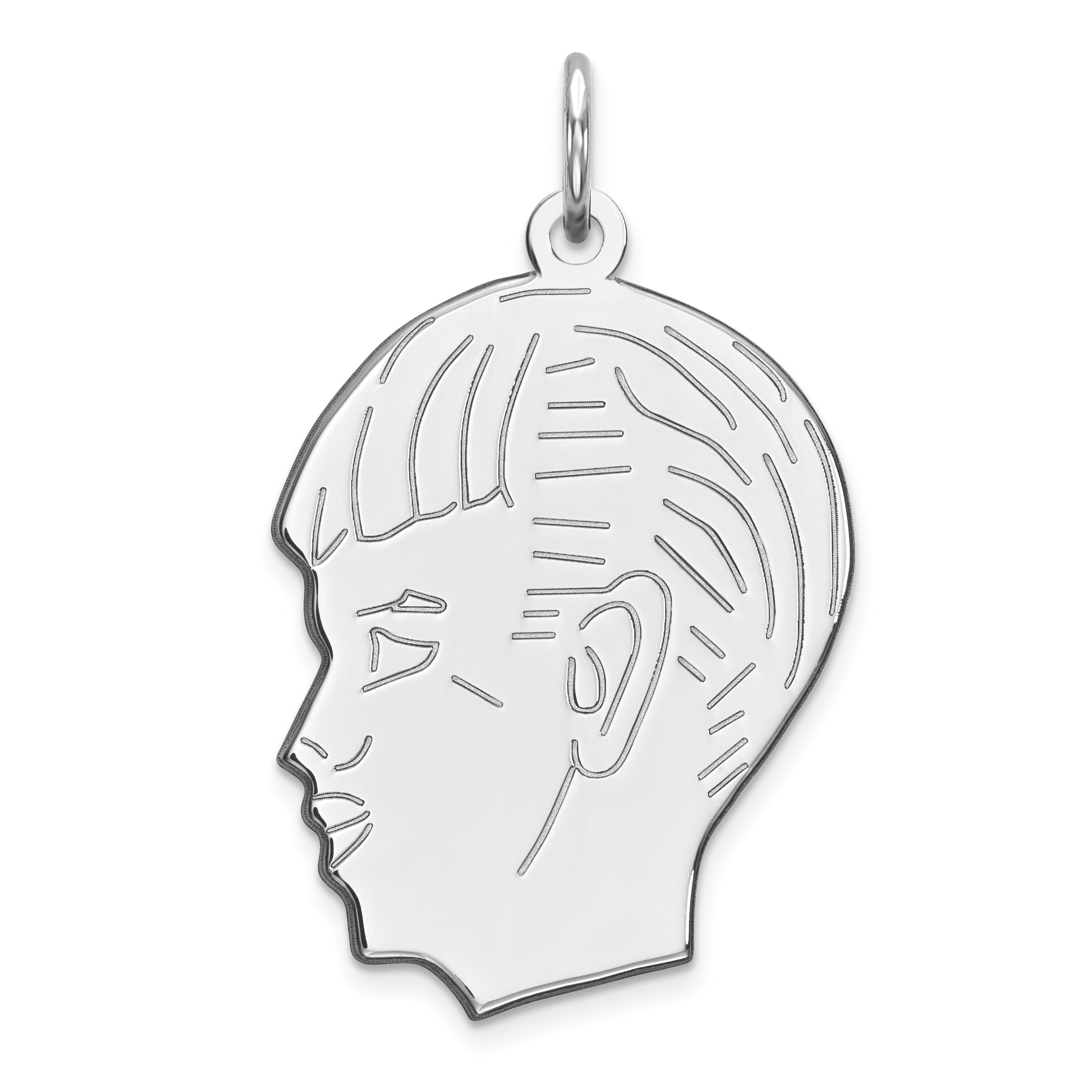 Sterl Silver Rh-plt Engraveable Boy Polished Front/Satin Back Disc Charm Main image