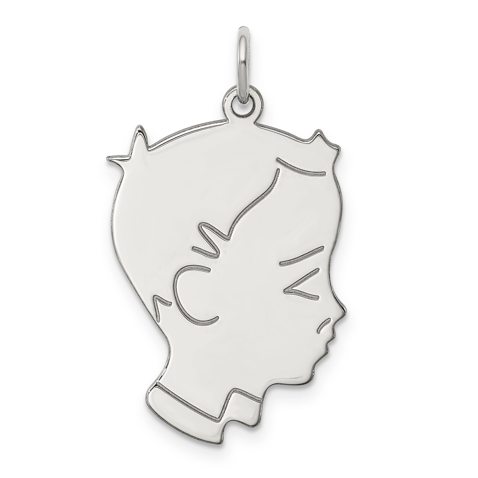 Sterl Silver Rh-plt Engraveable Boy Polished Front/Satin Back Disc Charm Main image