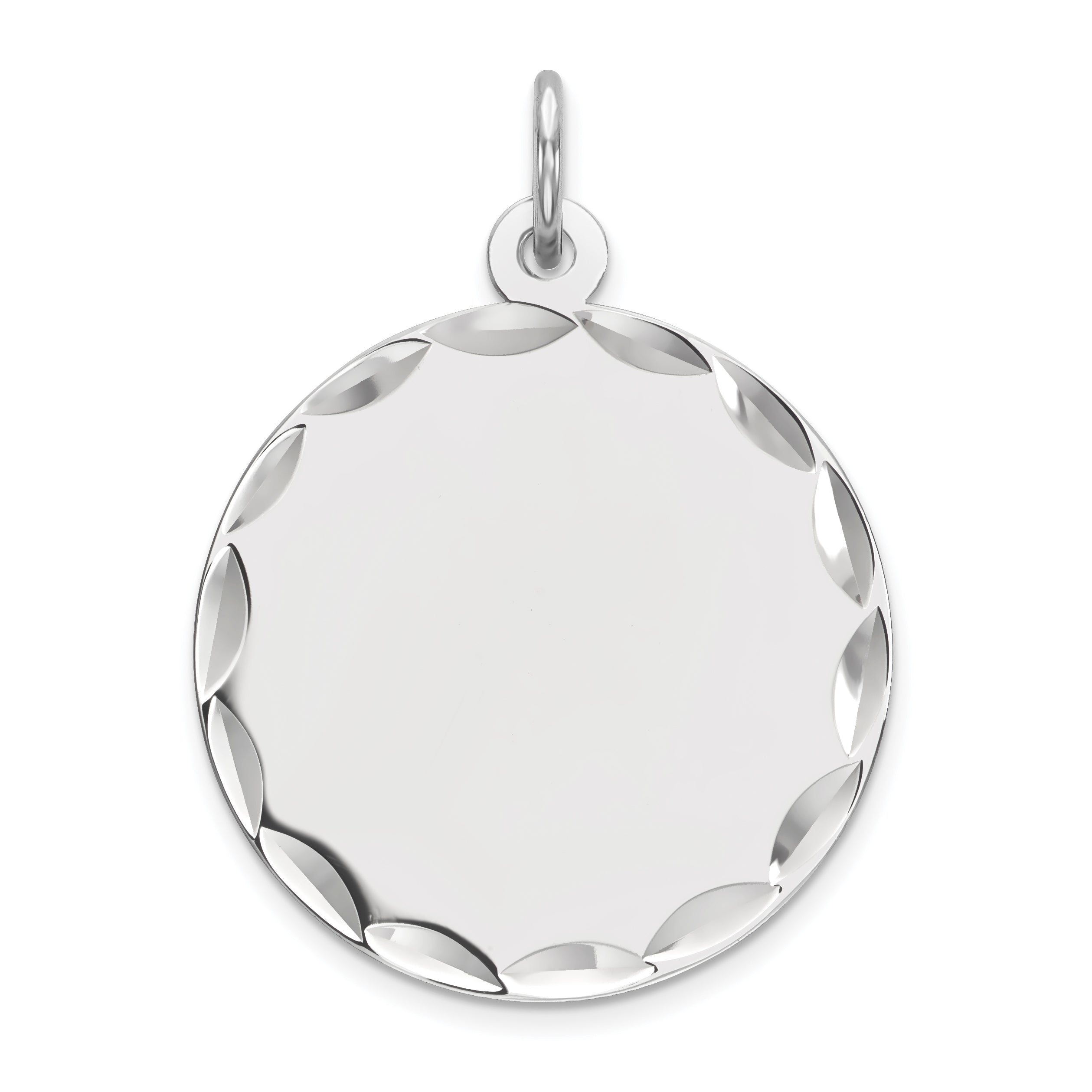 Sterling Silver Rhod-plated Eng. Rnd Polish Front/Satin Back Disc Charm Main image