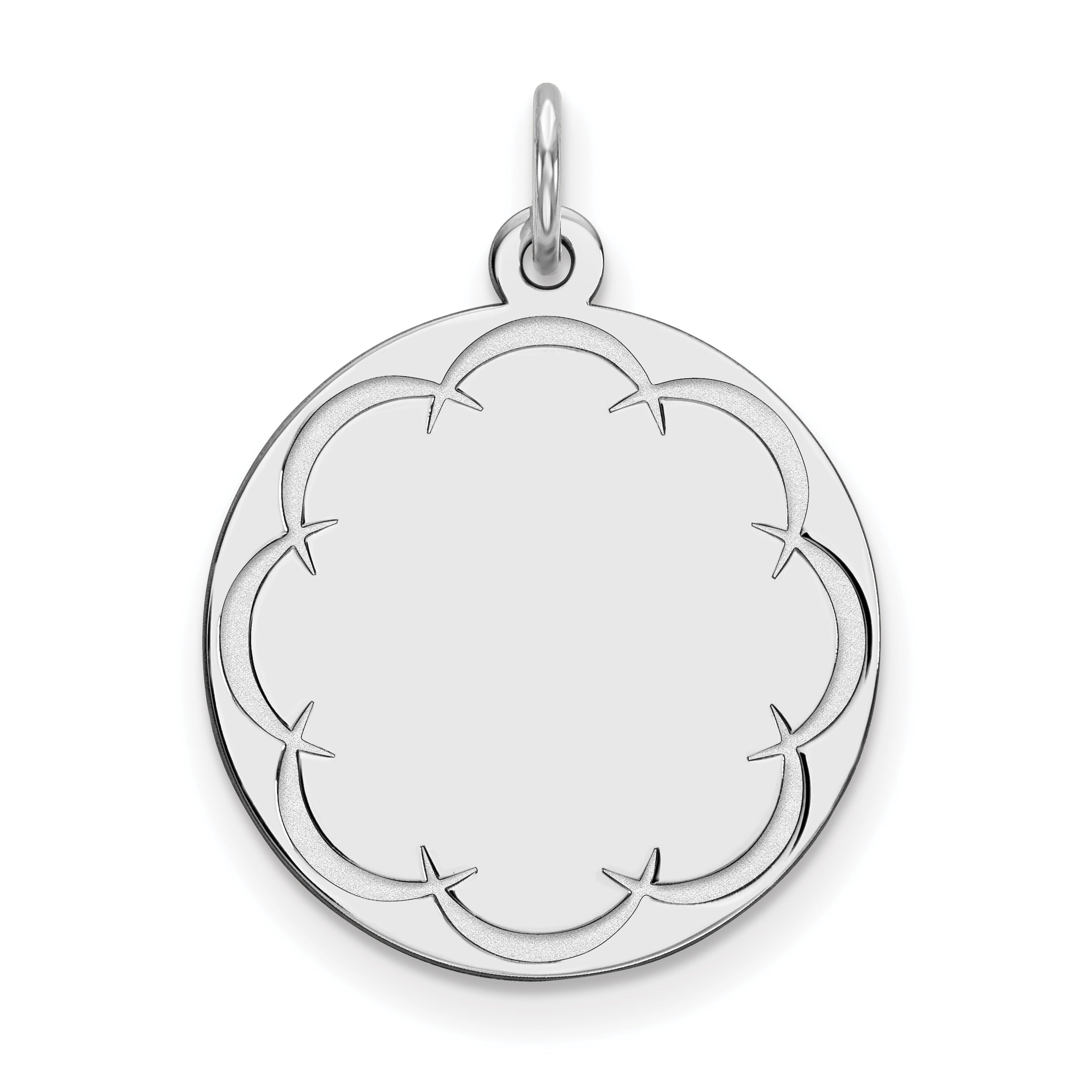 Sterling Silver Rhod-plated Eng. Rnd Polish Front/Satin Back Disc Charm Main image