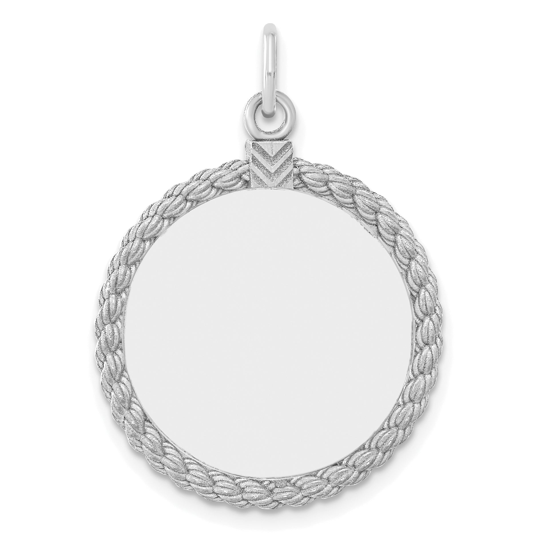 SS Rh-plt Engraveable Round with Rope Polished Front/Satin Back Disc Main image