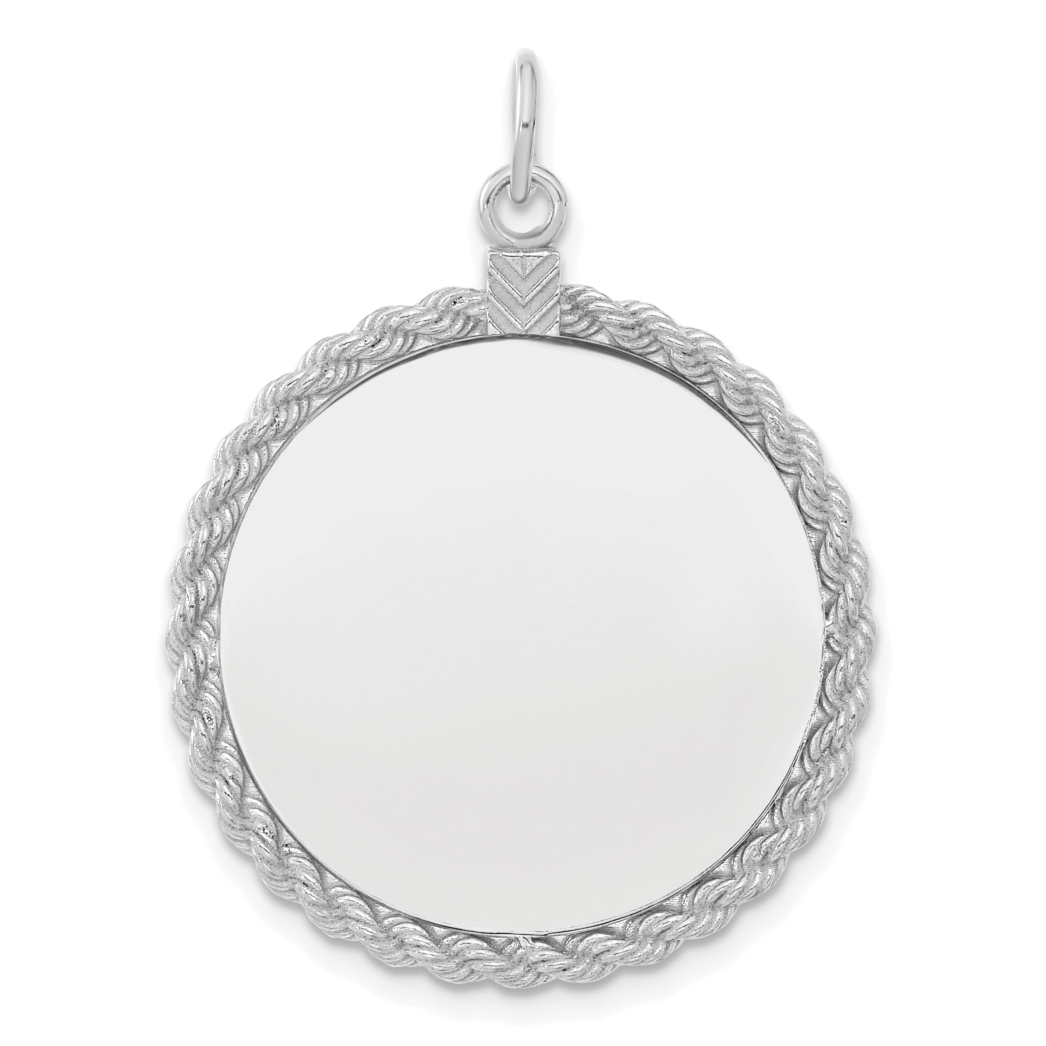 SS Rh-plt Engraveable Round with Rope Polished Front/Satin Back Disc Main image