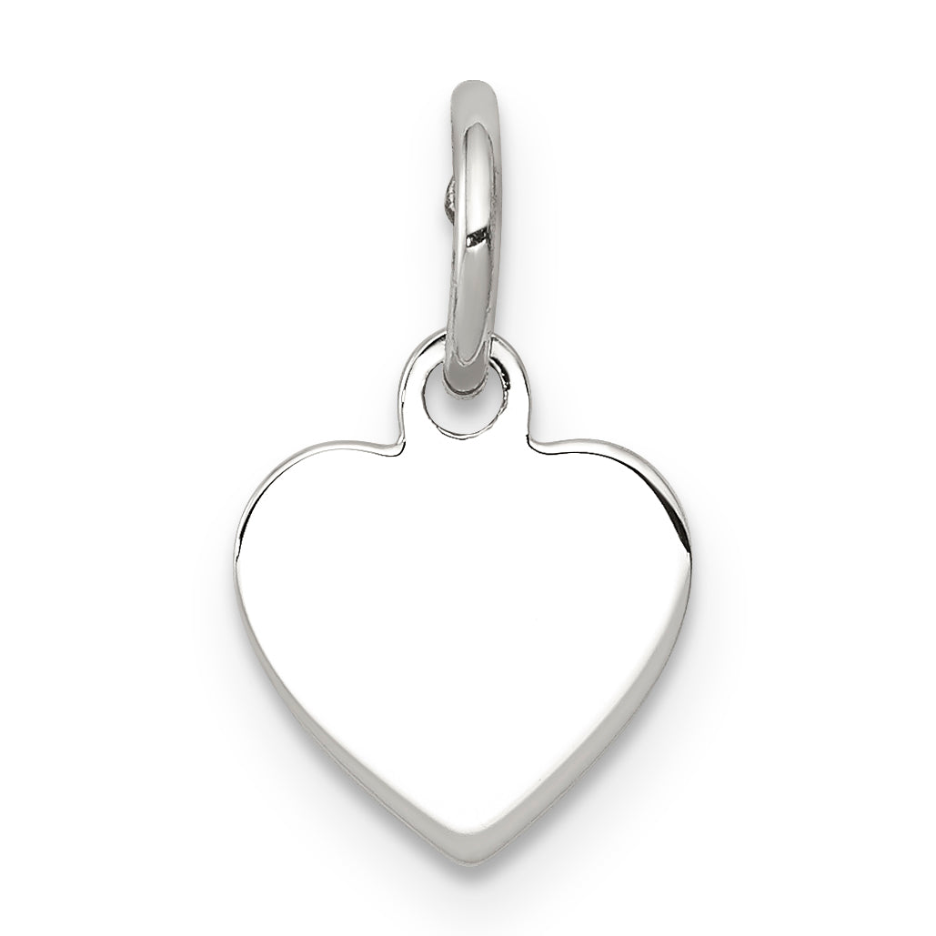SS Rh-plt Engraveable Heart Polished Front/Satin Back Disc Charm