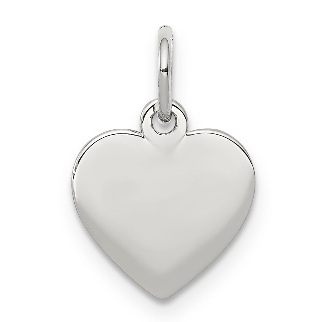 Sterling Silver Rhodium-plated Engraveable Heart Polished  Disc Charm